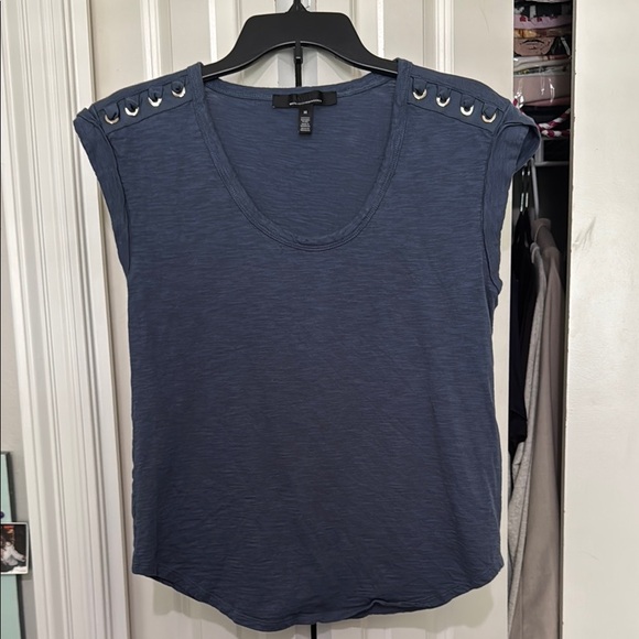 White House Black Market Blue Muscle Tee with Cap Sleeves and Silver brads - Picture 1 of 7